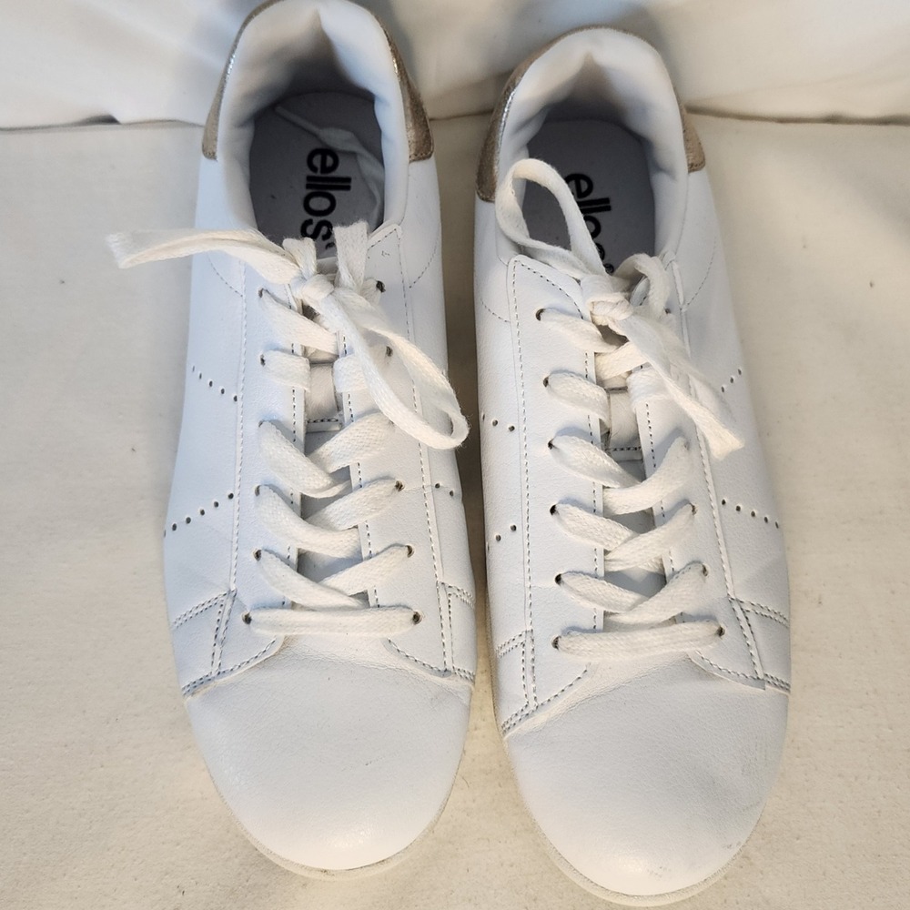 Ellos Love White Sneakers Shoes Women's 9.5M Casual Athletic Metallic Accents - Picture 3 of 6